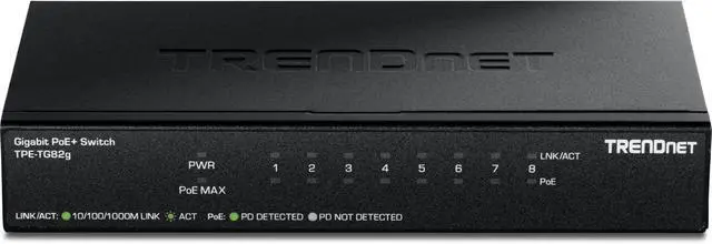 Alt view image 4 of 6 - TRENDnet 8-Port Gigabit PoE+ Switch, TPE-TG82G | 65W Budget, 16Gbps Switching Capacity, Ethernet Splitter, NDAA & TAA Compliant, Black