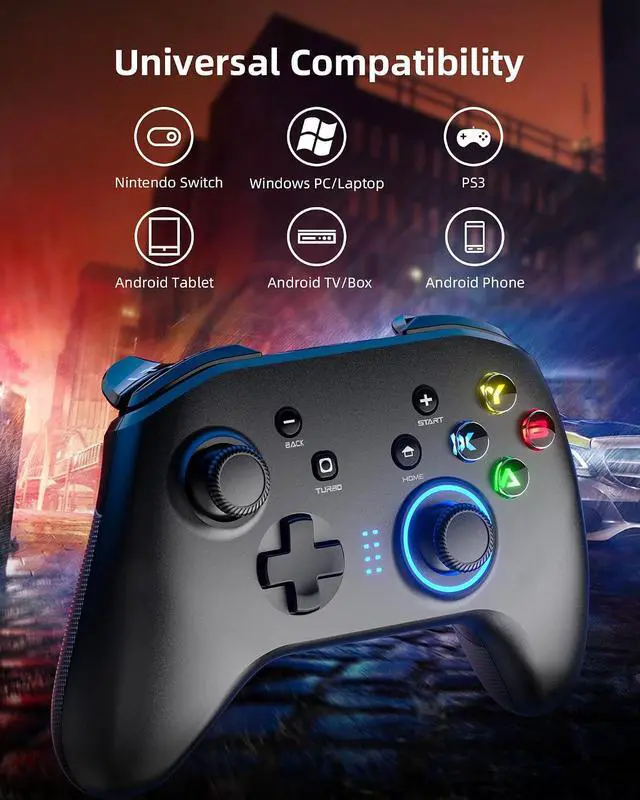 Alt view image 6 of 7 - Forty4 Wireless Gaming Controller, Game Controller for PC Windows 7/8/10/11, PS3, Switch, Dual-Vibration Joystick Gamepad for Computer