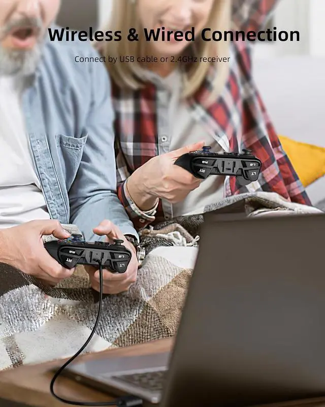 Alt view image 7 of 7 - Forty4 Wireless Gaming Controller, Game Controller for PC Windows 7/8/10/11, PS3, Switch, Dual-Vibration Joystick Gamepad for Computer