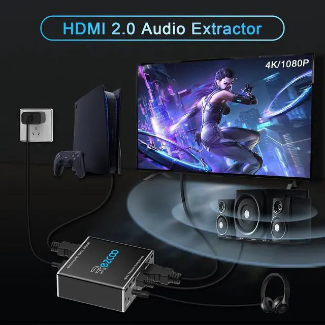 Alt view image 2 of 7 - HDMI Splitter 1x1 Audio Extractor 4K 60Hz Atmos CEC EDID/Down-Scale/HDCP Switch Fit Various Video- SPDIF 5.1CH Optical Toslink,Stereo Audio Breakout, HDMI Repeater Digital De-embedder Decoder EX11PRO