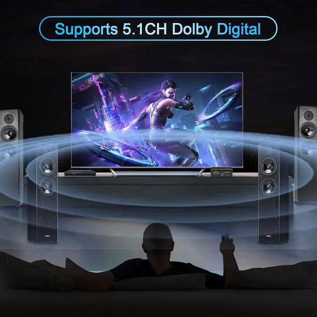 Alt view image 6 of 7 - HDMI Splitter 1x1 Audio Extractor 4K 60Hz Atmos CEC EDID/Down-Scale/HDCP Switch Fit Various Video- SPDIF 5.1CH Optical Toslink,Stereo Audio Breakout, HDMI Repeater Digital De-embedder Decoder EX11PRO