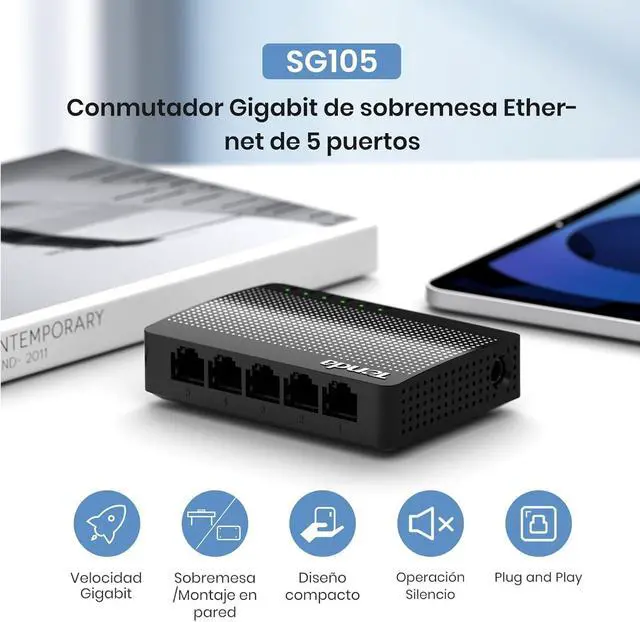 Alt view image 3 of 7 - Tenda 5 Port Gigabit Ethernet Switch, Desktop Ethernet Splitter, Unmanaged Network Switch Hub for Office/Home, Plug & Play, Wall-Mount, Fanless Quiet, Plastic Case, SG105