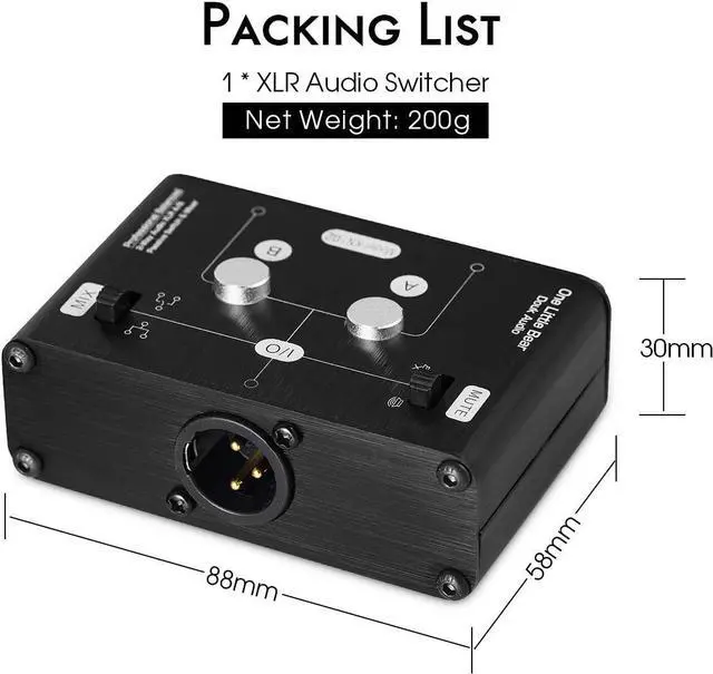 Alt view image 5 of 7 - Douk Audio 2 Way XLR Balanced Stereo Audio Switcher Passive A/B Mini Switch Box Mixer Sound Splitter (KN102, 2-IN-1-OUT)