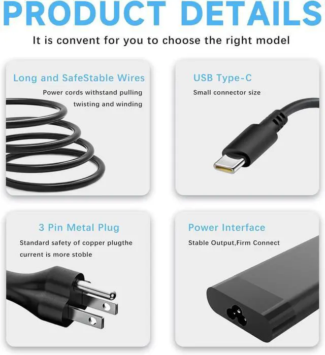 Alt view image 4 of 7 - 90W USB-C Charger Compatible with HP Spectre Envy x360 | 20V 4.5A Type-C Adapter. Fits EliteBook 1040, ZBook x2, 14-17. Replaces 904144-850 ADP-90FE L45440-003 2LN85AA.