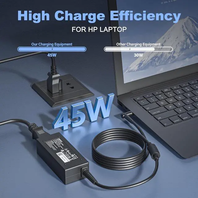 Alt view image 2 of 5 - 45W Charger for HP 15-CS 15-CP 15-DA 15-DB 15-DY 15-EF 15-FD 15-FD0083WM | for 15-ef0023dx ef0021nr ef0875ms 15-cs3055wm cs3075wm 15-cp0053cl 15-dy2024nr 15-DY2702DX dy1731ms dy0013dx dy2021nr Laptop