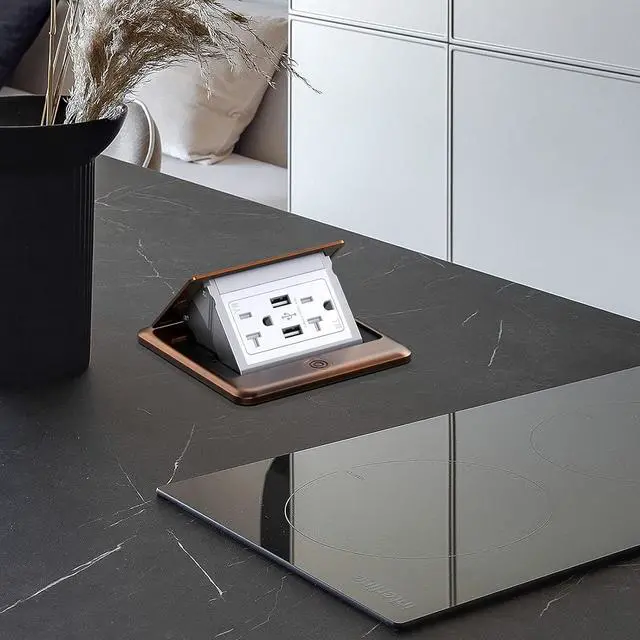 Alt view image 4 of 6 - 4.8A USB Chargers Pop Up Floor Waterproof Electrical Outlet Receptacle Stainless Steel Box, (Bronze)