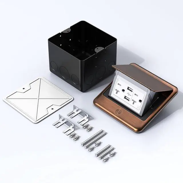 Alt view image 6 of 6 - 4.8A USB Chargers Pop Up Floor Waterproof Electrical Outlet Receptacle Stainless Steel Box, (Bronze)
