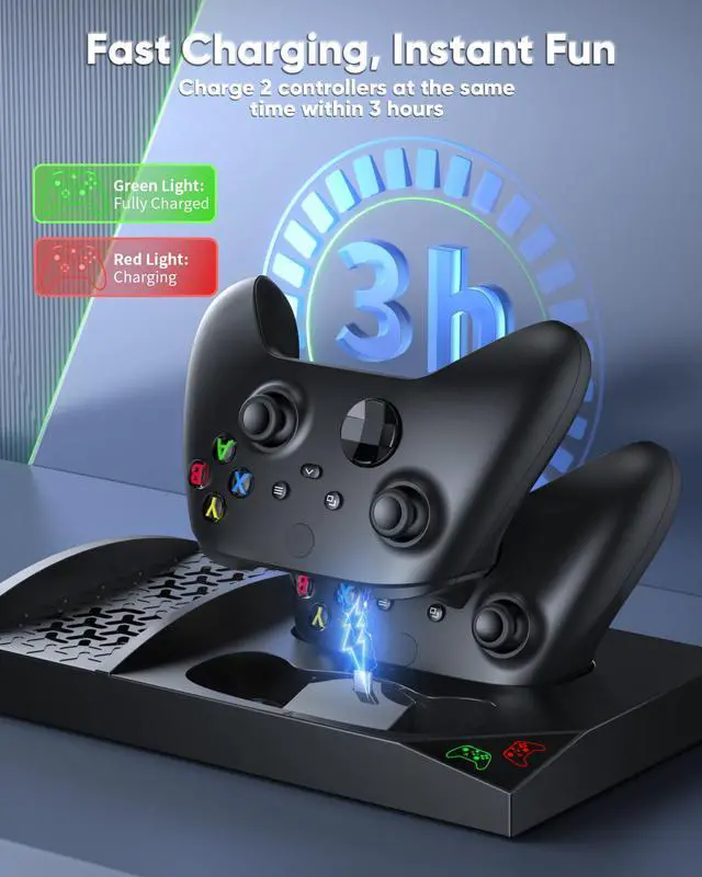 Alt view image 3 of 7 - Charger Stand with Cooling Fan for Xbox Series S Console and Controller,Vertical Dual Charging Dock Accessories with 2 x 1400mAh Rechargeable Battery and Cover, Earphone Bracket for XSS(Black)