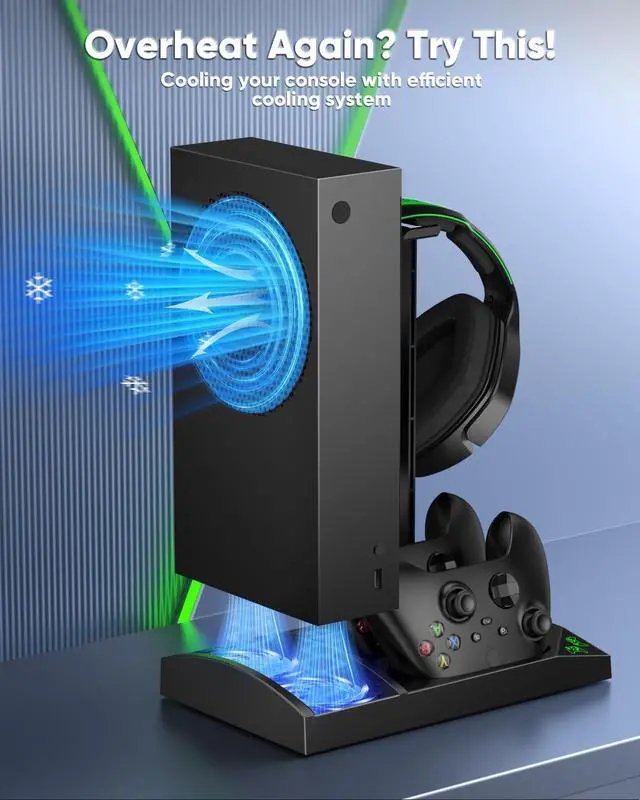 Alt view image 6 of 7 - Charger Stand with Cooling Fan for Xbox Series S Console and Controller,Vertical Dual Charging Dock Accessories with 2 x 1400mAh Rechargeable Battery and Cover, Earphone Bracket for XSS(Black)