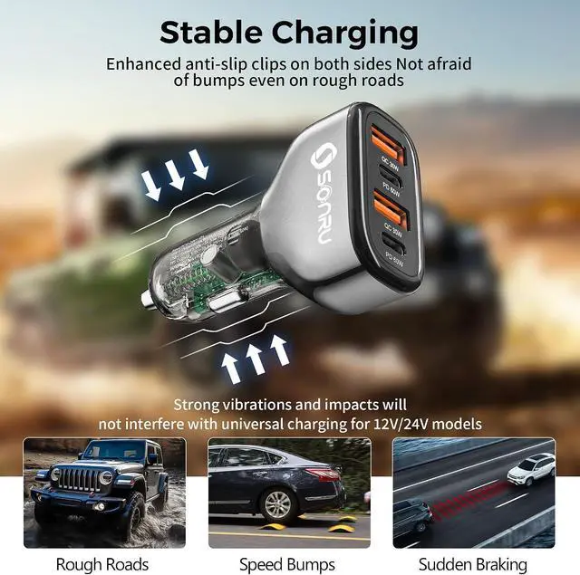Alt view image 5 of 7 - 4-Port USB C Car Charger, 120W 2*PD60W+QC30W Cigarette Lighter USB Car Charger Adapter, Fast Car Phone Charger for iPhone 17/17 Pro Max/16/15/14 Series, Galaxy S24/23,iPad, Galaxy, Tablet