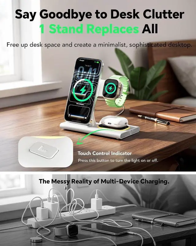Alt view image 6 of 7 - 3 in 1 Foldable Wireless Fast Charging Station for Apple Multiple Devices | iPhone Charging Station for iPhone 17, Travel iWatch Charger Stand, Light Nightstand Charging Dock for Apple Watch/Airpods