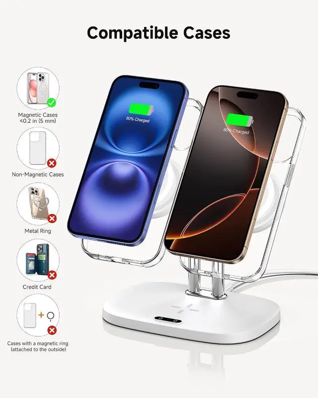 Alt view image 5 of 7 - Dual Wireless Charger for iPhone 17, SwanScout 706M, White | Dual Magnetic Charger for iPhone Air/16/15/14/13/12 Series, Charging Station for AirPods Pro 3/2, AirPods 4/3