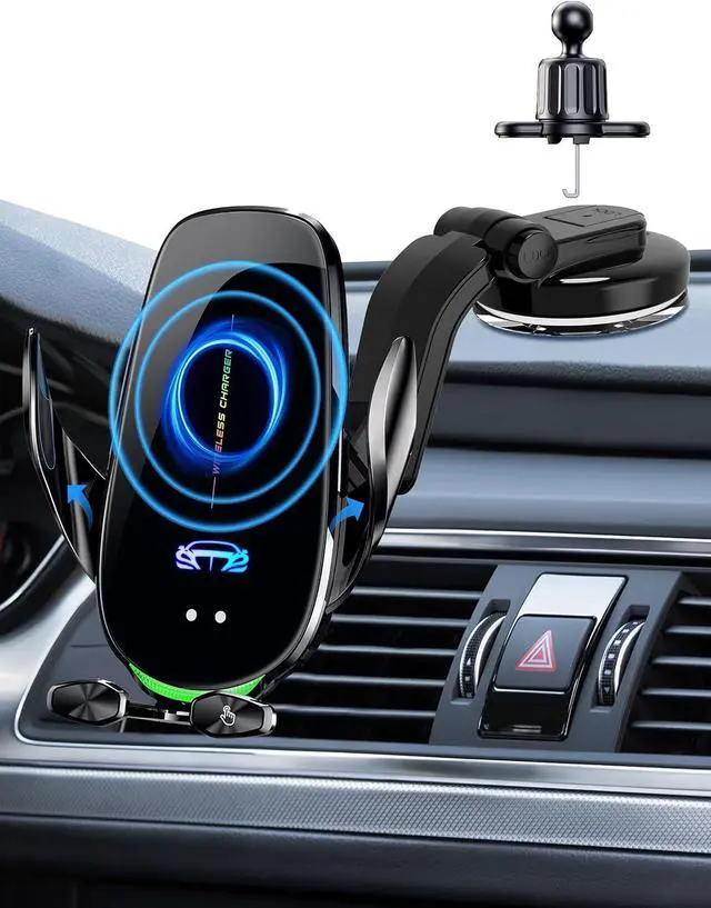 Main image of Wireless Car Charger Mount, Fast Charging Auto Clamping 15W Intelligent Dual Control Induction Car Phone Holder Mount Wireless Charging Compatible with All iPhone Android Smartphone
