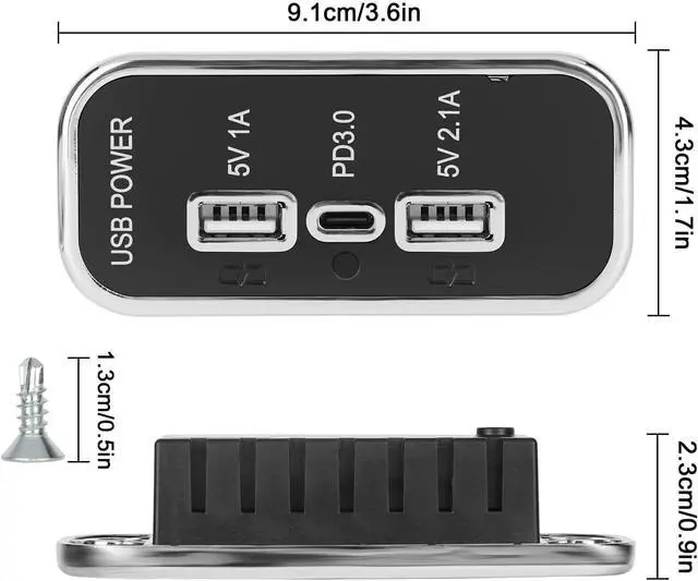 Alt view image 5 of 7 - Linkstyle 12V USB Outlet, Dual USB A & 18W USB C Fast Charger Socket Panel with LED Light Flush Mount for Car Marine RV Truck