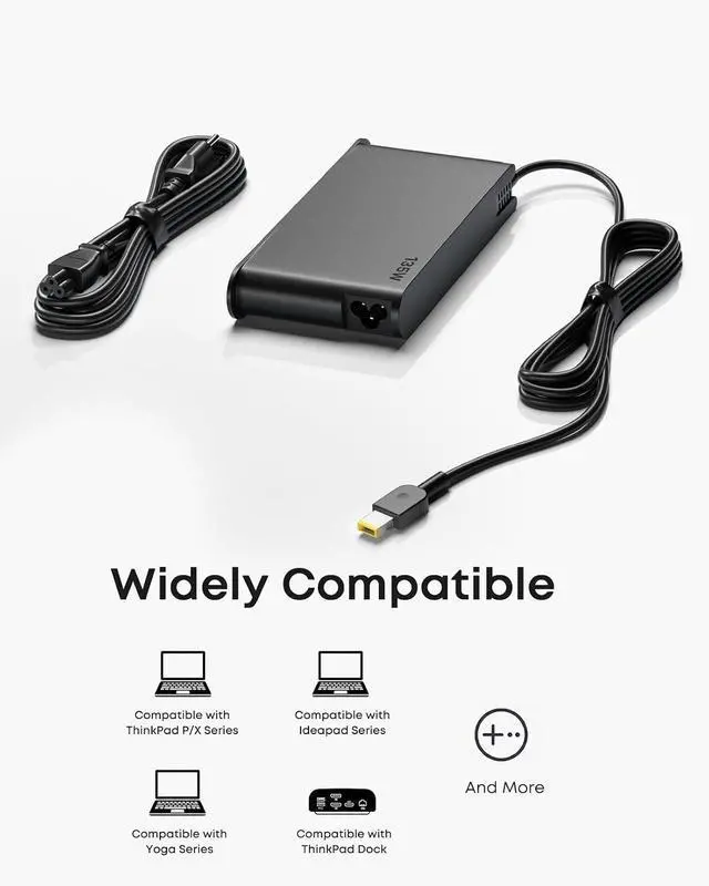 Alt view image 6 of 6 - 135W Charger Compatible with Lenovo Thinkpad P1 X1 Docking Station | Compatible with ThinkPad P15v T15p, ideapad Gaming 3, Yoga Slim 7, Slim Tip AC Adapter 4X20E50558, ADL135NLC3A, ADL135NDC3A