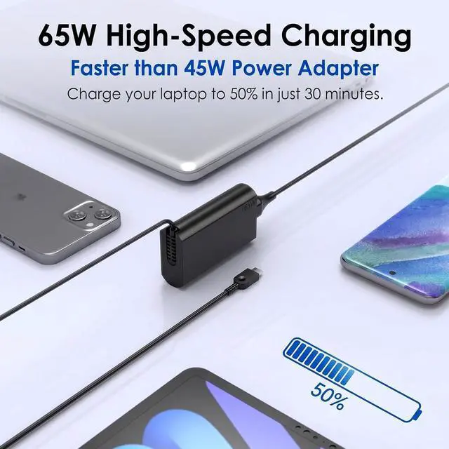 Alt view image 3 of 7 - 2026 AI Laptop 65W USB C Charger Compatible with Lenovo Thinkpad X1