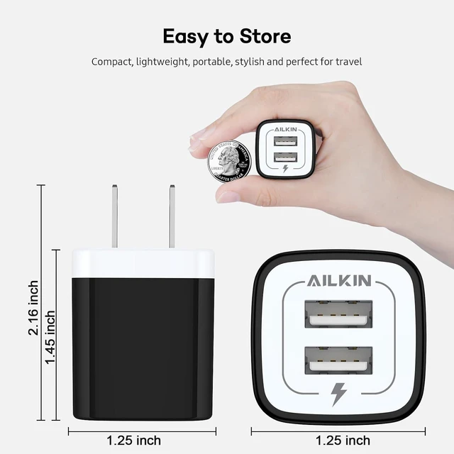 Alt view image 5 of 7 - USB Wall Plug, Multi USBA AC Power Charger Adapter USB-A Block Cube iPhone | iPad, Samsung, Google Pixel, LG, Camera Phones & Tablets Charge Multiple USB Plug Station Base