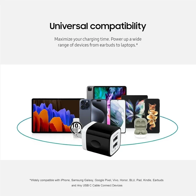 Alt view image 7 of 7 - USB Wall Plug, Multi USBA AC Power Charger Adapter USB-A Block Cube iPhone | iPad, Samsung, Google Pixel, LG, Camera Phones & Tablets Charge Multiple USB Plug Station Base