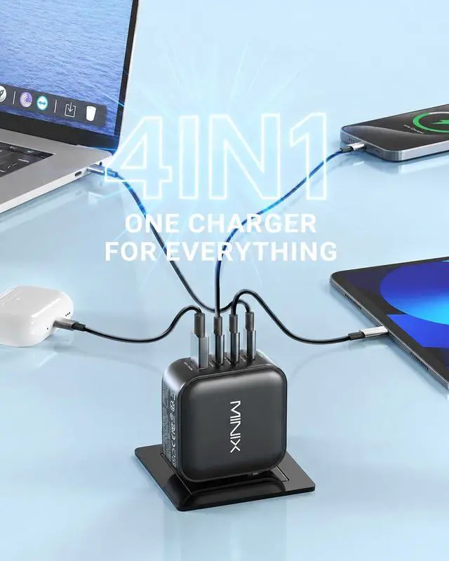 Alt view image 6 of 7 - MINIX P3 100W Turbo 4-Port GaN Travel Wall Charger USB C PD Power Adapter | Compact Foldable Plug (3x USB-C, 1x USB-A), Compatible with MacBook Pro Air, iPad Pro, iPhone 17/16 Pro Max, Galaxy S25/24