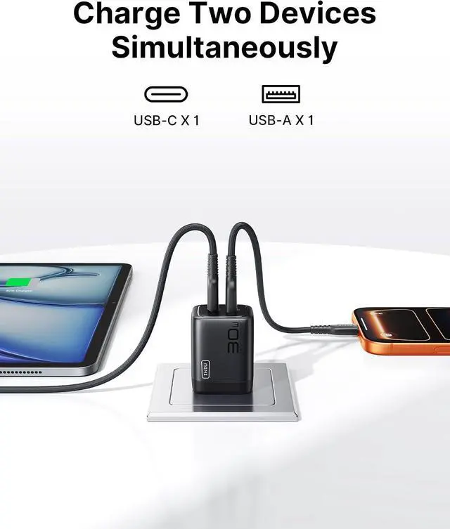 Alt view image 4 of 7 - INIU USB C Charger, 30W PD QC 3.0 Dual Port Type C Fast Charging Compact Charger Block with Foldable Plug for iPhone 17 16 15 Pro Max Samsung S24 S23 Note 20 iPad Pro Google AirPods etc