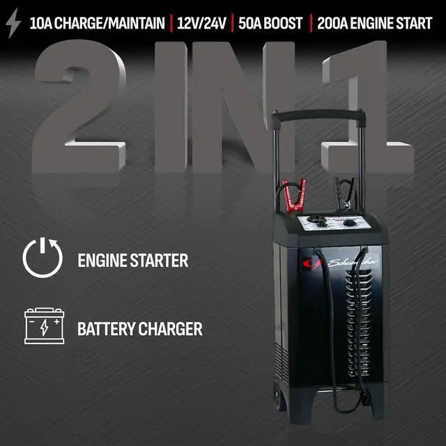 Alt view image 2 of 7 - Schumacher Electric Wheeled 10A Car Battery Charger & Maintainer SC1633