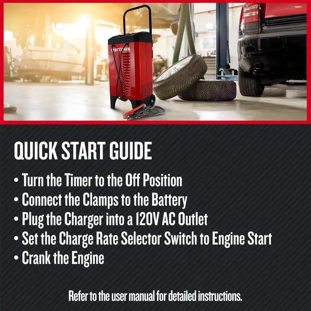 Alt view image 4 of 7 - CRAFTSMAN Wheeled 6A Car Battery Charger & Maintainer, 12V CMXCESM274