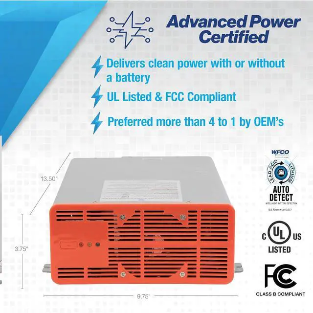 Alt view image 3 of 5 - WFCO WF-68100A-AD WF-6800 Series Deck-Mount Converter Charger - 100 Amp , Gray