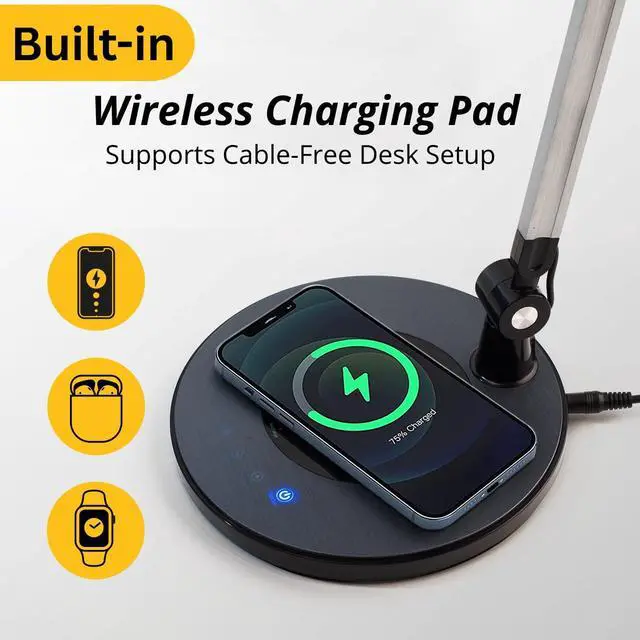 Alt view image 4 of 7 - OTUS LED Architect Desk Lamp for Home Office, Adjustable Swing Arm | Built-in 10 W Qi Wireless Charger in Base, 11.8 in LED panel, 3 Color Temperatures, Stepless dimming, Memory function