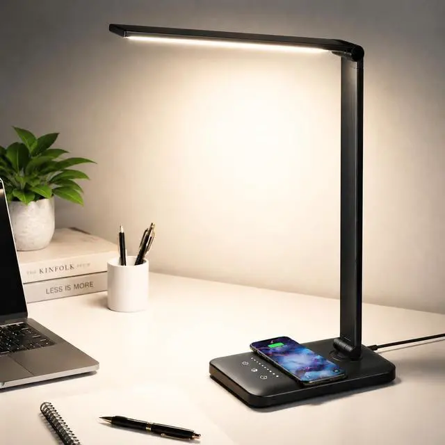 Main image of LED Desk Lamp with Wireless Charger,Touch Lamp for Home Office Dorm | Dimmable Eye-Caring Lamp,5 Color Modes & 5 Brightness,Metal Lamp Desktop Lamp for Study,Work,Reading,30/60 Minutes Timer