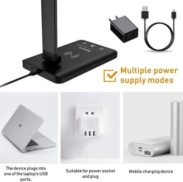 Alt view image 6 of 7 - LED Desk Lamp with Wireless Charger,Touch Lamp for Home Office Dorm | Dimmable Eye-Caring Lamp,5 Color Modes & 5 Brightness,Metal Lamp Desktop Lamp for Study,Work,Reading,30/60 Minutes Timer