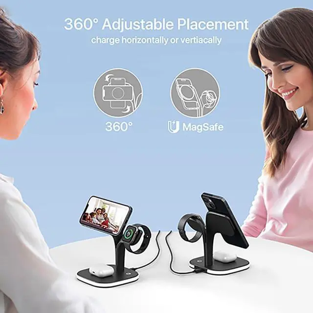 Alt view image 4 of 7 - EXW Wireless Charging Station for Magsafe Charger,Charging Station for Multiple Devices,Wireless Charger for iPhone 17 Air 16 15 14 13 12,Apple Watch,AirPods with LED(Black)