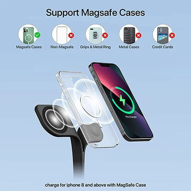 Alt view image 6 of 7 - EXW Wireless Charging Station for Magsafe Charger,Charging Station for Multiple Devices,Wireless Charger for iPhone 17 Air 16 15 14 13 12,Apple Watch,AirPods with LED(Black)