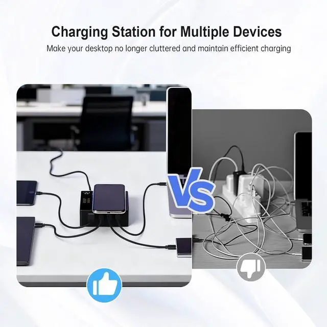 Alt view image 3 of 7 - MD200X 200W Desktop Charging Station, 5-in-1 Smart USB C Charger with 140W PD 3.1 and Wireless Charging Pad for Laptop, Tablet, Phone & Earbuds Home Ofiice