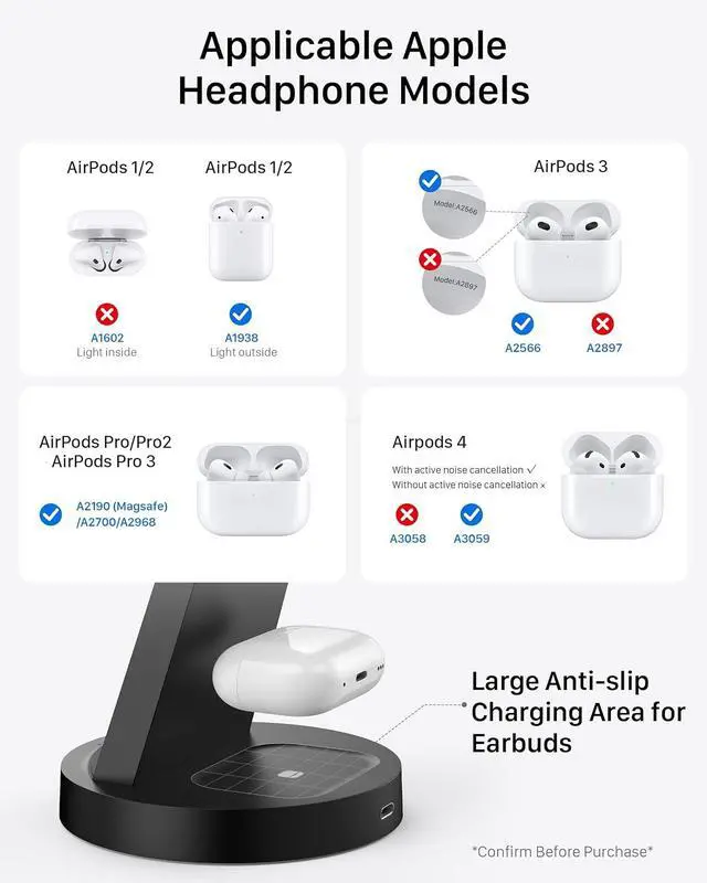 Alt view image 5 of 7 - Anlmz 3 in 1 Charging Station for iPhone, Wireless Charger for iPhone 17 16e 16 15 14 13 12 11 X Pro Max & Apple Watch - Wireless Charging Station for AirPods 4 3 Pro