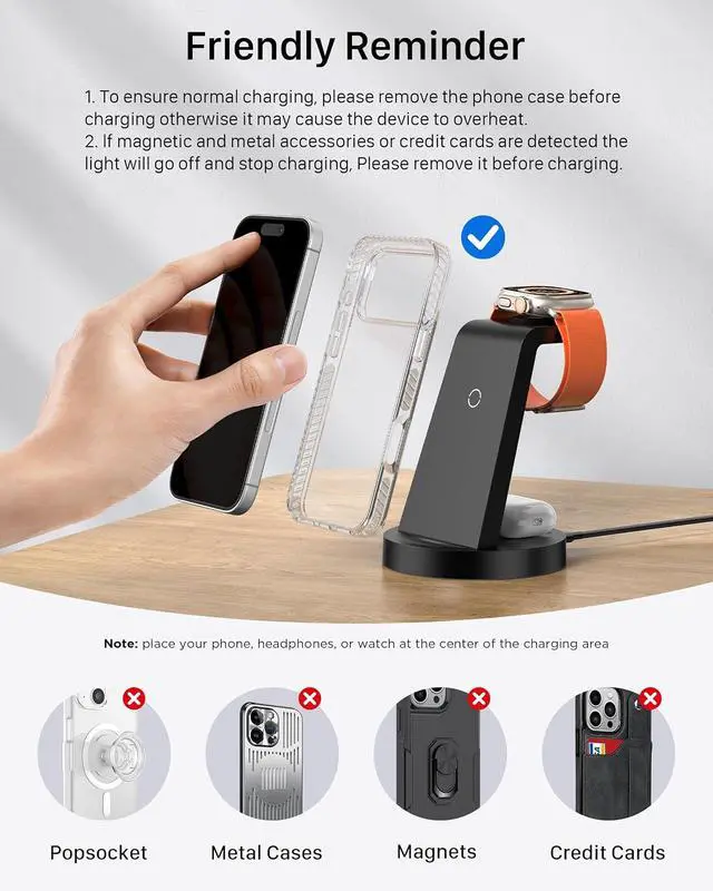 Alt view image 6 of 7 - Anlmz 3 in 1 Charging Station for iPhone, Wireless Charger for iPhone 17 16e 16 15 14 13 12 11 X Pro Max & Apple Watch - Wireless Charging Station for AirPods 4 3 Pro
