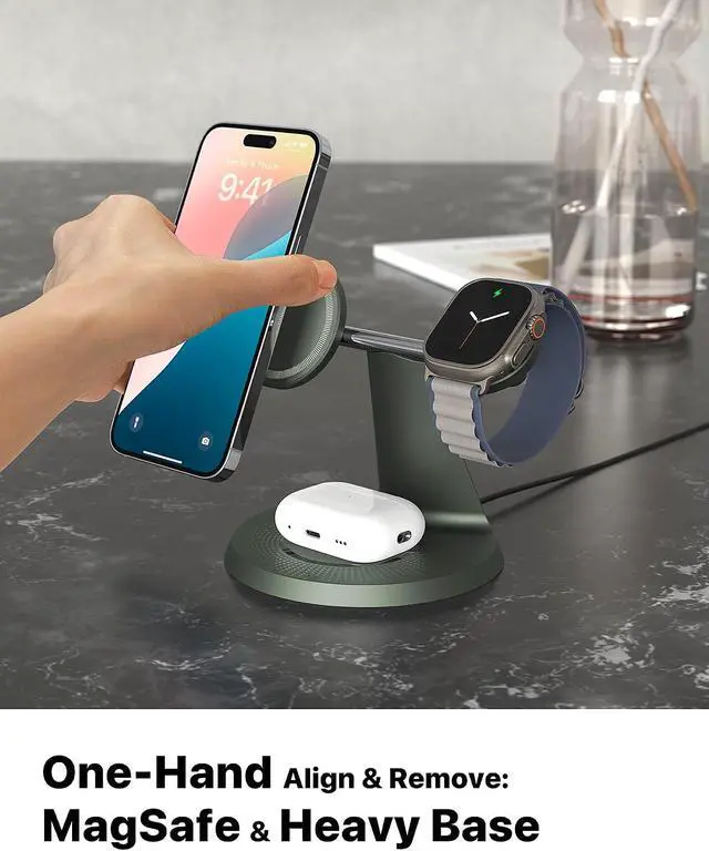 Alt view image 3 of 7 - 3 in 1 Wireless Charging Station for Apple Devices with MagSafe | Charging for iPhone 17/Air/16/15/14/13, AirPods, Apple Watch, Weighted Stable Charging Stand, USB-C Adapter Included