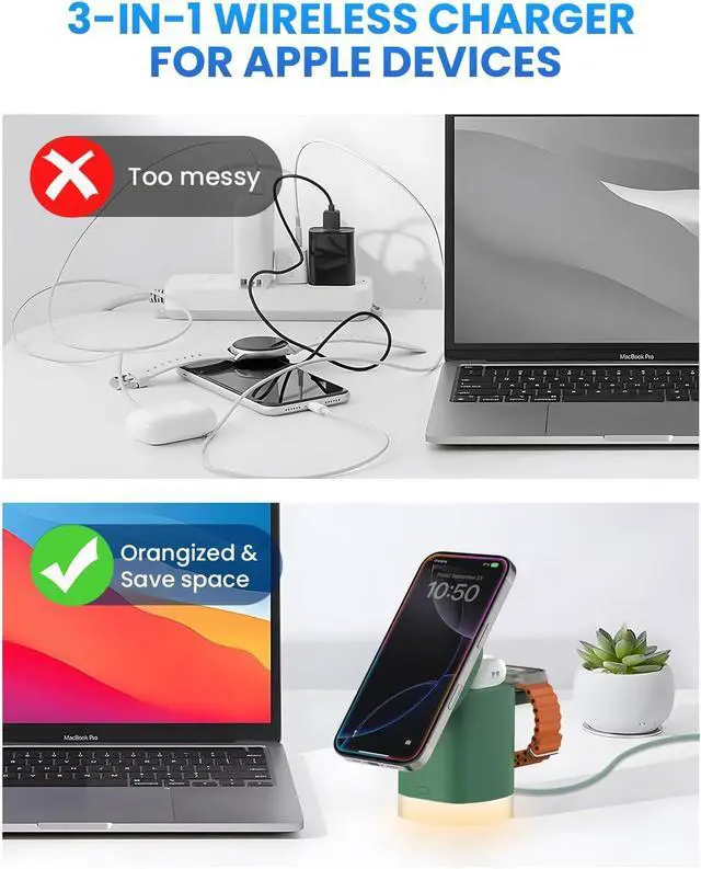 Alt view image 4 of 7 - Wireless Charging Station for Apple Mag-Safe: JoyGeek 3 in 1 Magnetic Foldable Charger Stand for iPhone 16 15 14 13 12 Pro Max Plus - Apple Watch 10 9 8 7 6 5 4 SE - AirPods Pro 2/3/4