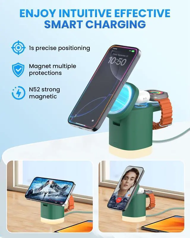 Alt view image 3 of 7 - Wireless Charging Station for Apple Mag-Safe: JoyGeek 3 in 1 Magnetic Foldable Charger Stand for iPhone 16 15 14 13 12 Pro Max Plus - Apple Watch 10 9 8 7 6 5 4 SE - AirPods Pro 2/3/4