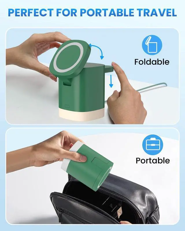 Alt view image 5 of 7 - Wireless Charging Station for Apple Mag-Safe: JoyGeek 3 in 1 Magnetic Foldable Charger Stand for iPhone 16 15 14 13 12 Pro Max Plus - Apple Watch 10 9 8 7 6 5 4 SE - AirPods Pro 2/3/4
