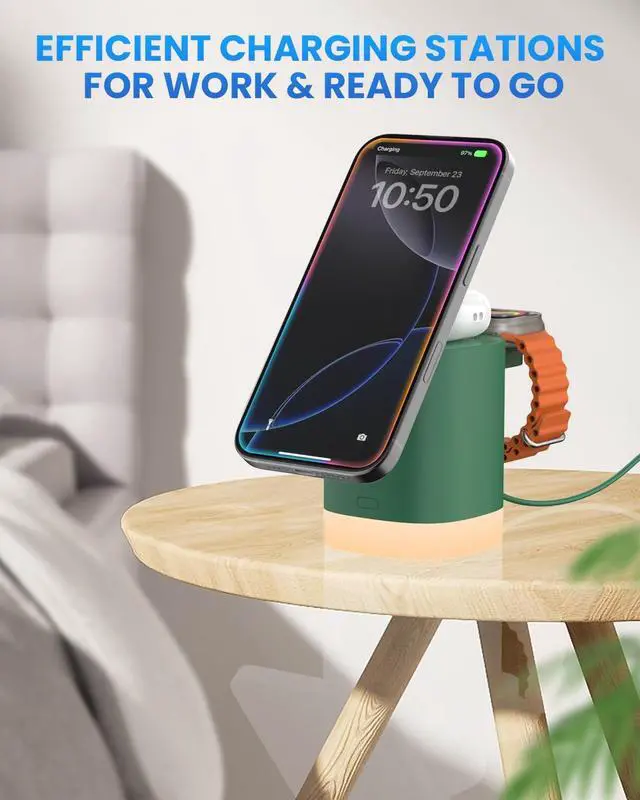 Alt view image 6 of 7 - Wireless Charging Station for Apple Mag-Safe: JoyGeek 3 in 1 Magnetic Foldable Charger Stand for iPhone 16 15 14 13 12 Pro Max Plus - Apple Watch 10 9 8 7 6 5 4 SE - AirPods Pro 2/3/4