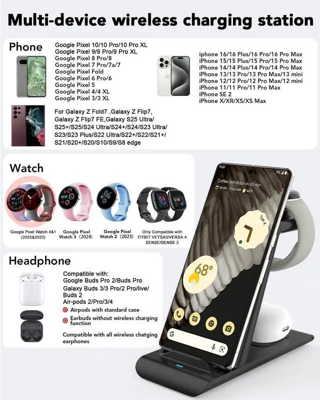 Alt view image 2 of 7 - Google Wireless Charging Station,Wireless Charger for Pixel 10/Pixel Watch