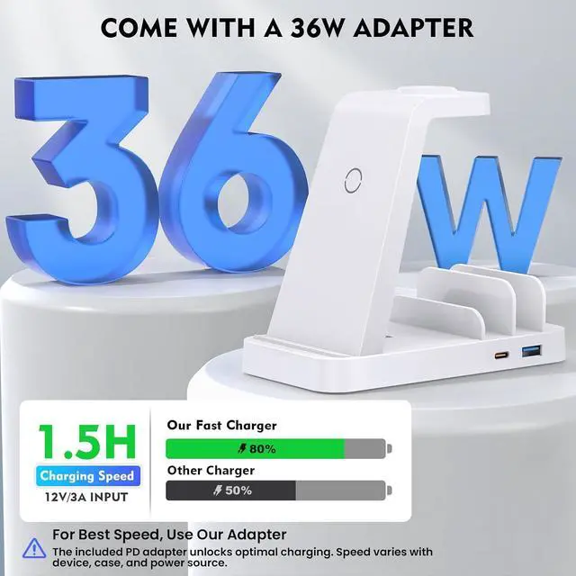 Alt view image 4 of 6 - GAUOLN Wireless Charger for iPhone - 5 in 1 Charging Station for Multiple Devices Apple: Fast Wireless Charging Stand Dock for iPhone 17 16e 16 15 14 13 12 Pro Max Apple Watch Airpods(White)