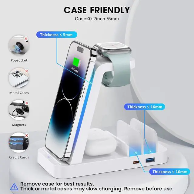 Alt view image 6 of 6 - GAUOLN Wireless Charger for iPhone - 5 in 1 Charging Station for Multiple Devices Apple: Fast Wireless Charging Stand Dock for iPhone 17 16e 16 15 14 13 12 Pro Max Apple Watch Airpods(White)
