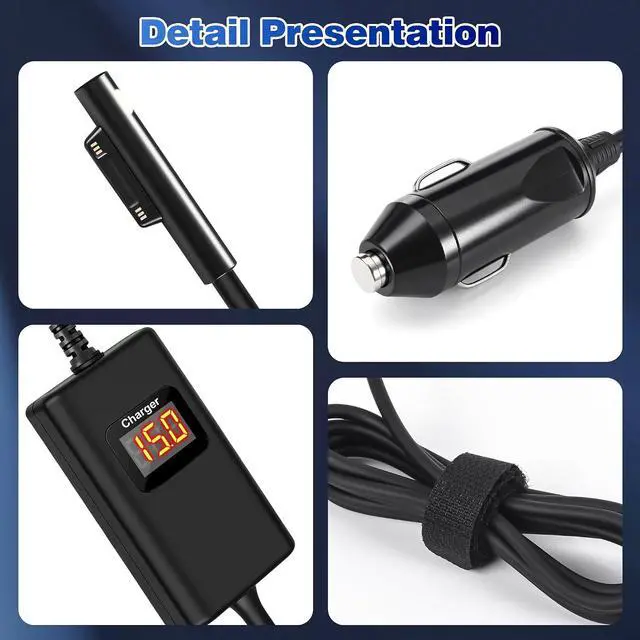 Alt view image 3 of 7 - Surface Pro Laptop Car Charger 65W 15V 4.5A Compatible with Microsoft Surface Pro 11/10/9/8/7+/7/6/5/4/3 Laptop1/2/3/4/5/6/7 Studio Go1/2/3 Book1/2/3 Tablet Car Charger