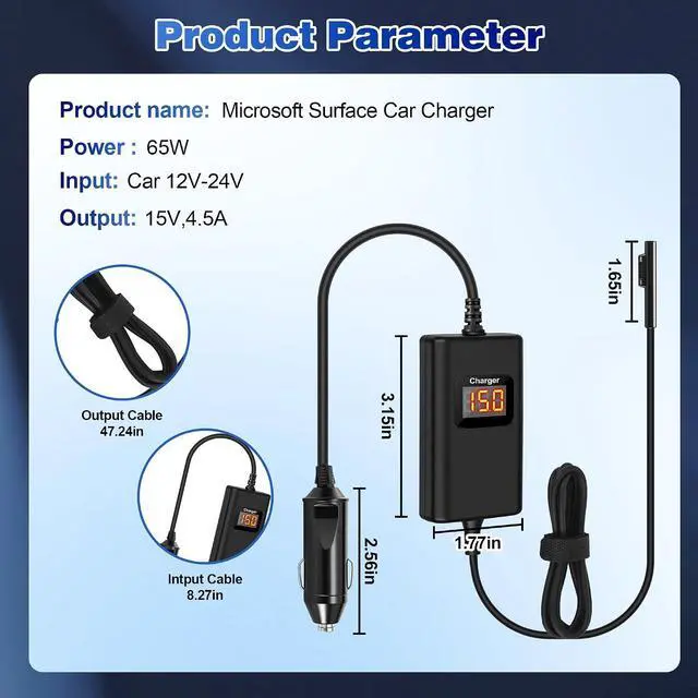 Alt view image 5 of 7 - Surface Pro Laptop Car Charger 65W 15V 4.5A Compatible with Microsoft Surface Pro 11/10/9/8/7+/7/6/5/4/3 Laptop1/2/3/4/5/6/7 Studio Go1/2/3 Book1/2/3 Tablet Car Charger