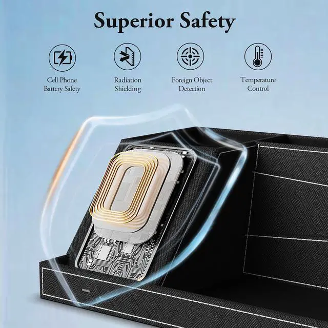 Alt view image 7 of 7 - TopMade Wireless Charger Desk Nightstand Organizer, Leather Pen Holder Office Supplies Desk Accessories Fast Charging Station, Remote Control Holder, for iphone Charger Stand Gifts for Men (Black)