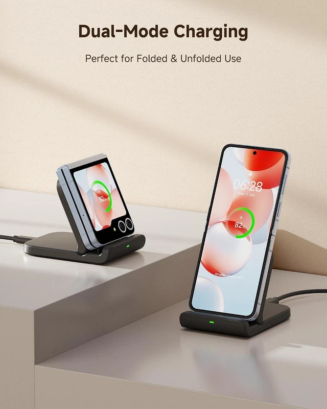 Alt view image 3 of 7 - Foldable Wireless Charging Stand for Galaxy Z Flip 8 & Moto Razr Series | Foldable portable stand, Dual-angle charging, Case compatible, Multi safety guard, LED indicator, SwanScout 501S