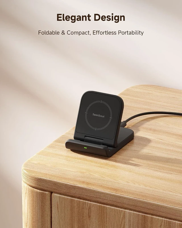 Alt view image 6 of 7 - Foldable Wireless Charging Stand for Galaxy Z Flip 8 & Moto Razr Series | Foldable portable stand, Dual-angle charging, Case compatible, Multi safety guard, LED indicator, SwanScout 501S