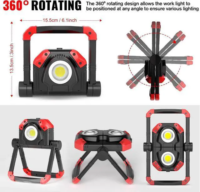 Alt view image 2 of 7 - Adelante Rechargeable Work Lights, 2500LM, Magnetic Base, 360° Stand | 6500K, 5 modes, 4000mAh battery, up to 12 hr runtime, 4-hr USB-C charge, USB-A output, IPX4 water resistance for repairs