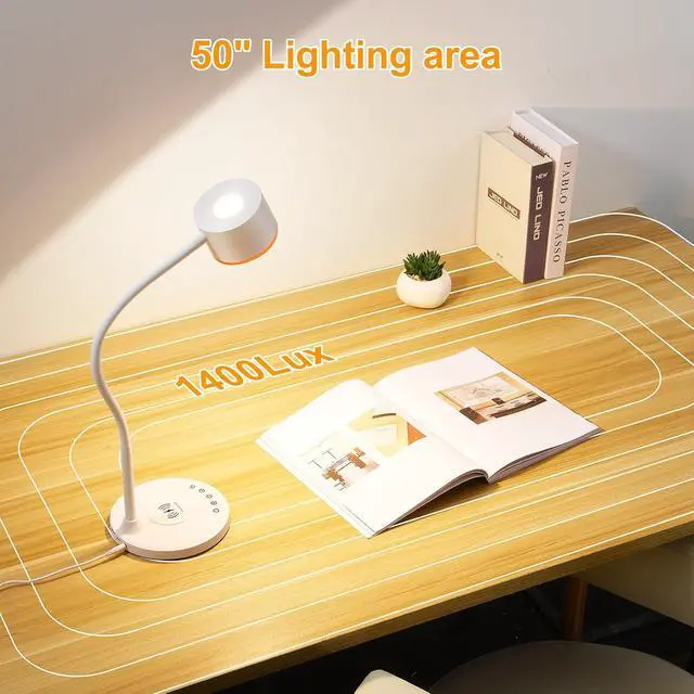 Alt view image 4 of 7 - LED Desk Lamps for Home Office with USB Charging Ports Wireless Charger | 5 Colors Dimming Reading Lamp Timer/Memory Touch Bedside Table Lamp for Bedroom College Dorm Room White